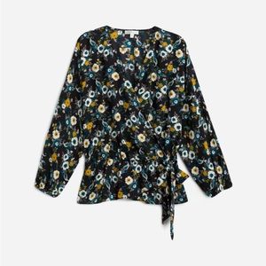 Nine Britton - Theo Surplice Faux Wrap Blouse - Black Floral - Size M